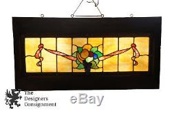 Antique Leaded Stained Glass Window Panel Frame Fruit Grapes Reclaim Salvage 40
