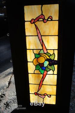 Antique Leaded Stained Glass Window Panel Frame Fruit Grapes Reclaim Salvage 40