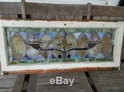 Antique Leaded Stained Glass Window Panel Frame Reclaim Salvage 35 3/4