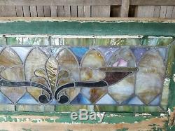 Antique Leaded Stained Glass Window Panel Frame Reclaim Salvage 35 3/4