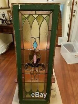 Antique Leaded Stained Glass Window Panel Frame Reclaim Salvage 46