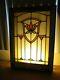 Antique Leaded Stained Stain Glass FLOWERED Window Panel in Wood Frame 20 x 28