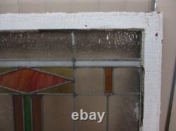 Antique Leaded Stained Stain Glass Window Panel in Wood Frame 30x25 (b)
