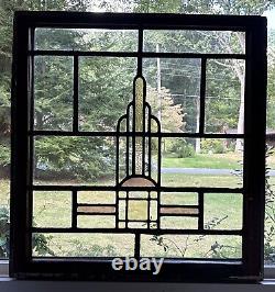 Antique Leaded Wavy & Stained Glass Window Wood Frame Chicago Bungalow Style