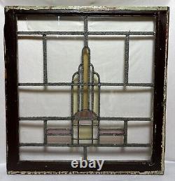 Antique Leaded Wavy & Stained Glass Window Wood Frame Chicago Bungalow Style