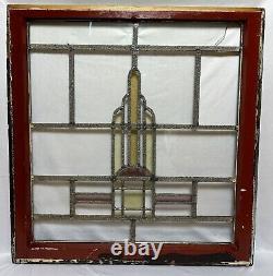 Antique Leaded Wavy & Stained Glass Window Wood Frame Chicago Bungalow Style