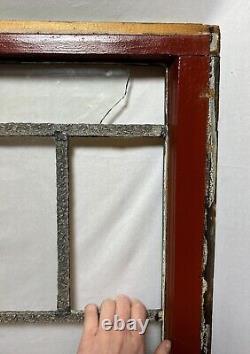 Antique Leaded Wavy & Stained Glass Window Wood Frame Chicago Bungalow Style