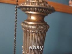 Antique Miller Lamp Co 6-Panel Bent Slag Stained Glass Metal Overlay Lamp Shade