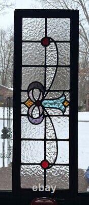 Antique Old English Leaded Stained Glass Window Transom 36.5x12.75 Textured