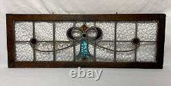 Antique Old English Leaded Stained Glass Window Transom 36.5x12.75 Textured