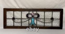 Antique Old English Leaded Stained Glass Window Transom 36.5x12.75 Textured