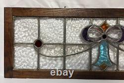 Antique Old English Leaded Stained Glass Window Transom 36.5x12.75 Textured