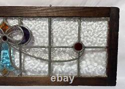 Antique Old English Leaded Stained Glass Window Transom 36.5x12.75 Textured