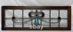 Antique Old English Leaded Stained Glass Window Transom 36.5x12.75 Textured