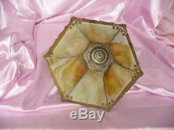 Antique Ornate 6 Panel Curved Stain Slag Glass Lamp Shade Nice Vintage 10 1/2