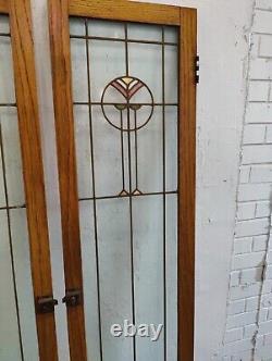 Antique Pair Of Stained Glass Panel Sidelight/Cabinet Doors60 3/8 X 15 3/8