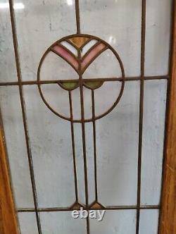 Antique Pair Of Stained Glass Panel Sidelight/Cabinet Doors60 3/8 X 15 3/8