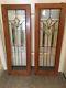 Antique Pair Set Stained Leaded Glass Window Panel Architectural Beveled