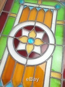 Antique Reclaimed Cabinet Door Leaded Stained Glass Panel Rectangle