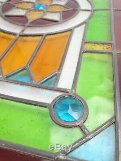 Antique Reclaimed Cabinet Door Leaded Stained Glass Panel Rectangle