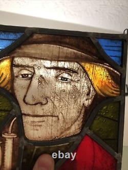 Antique Signed G. Rae Stained Glass Painted Panel 1900 Edwardian Doctor Officer