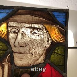 Antique Signed G. Rae Stained Glass Painted Panel 1900 Edwardian Doctor Officer