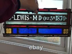 Antique Stained Glass Algernon S. Lewis MD With 100 Fragments