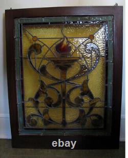 Antique Stained Glass Church Panel In Window Frame 30 Tall x 25 Wide