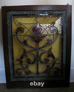 Antique Stained Glass Church Panel In Window Frame 30 Tall x 25 Wide