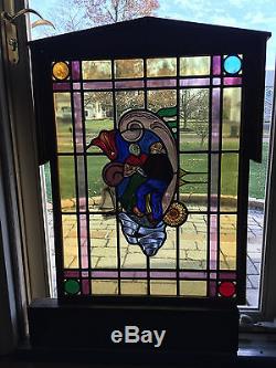 Antique Stained Glass Panel Framed in Oak 34 x 24 No Cracks or Breaks