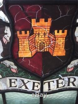 Antique Stained Glass Panel with Exeter Coat Of Arms Dates Circa 1880-1900