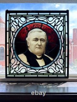 Antique Stained Glass Portrait Bishop James Fraser Manchester Victorian Panel