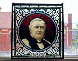 Antique Stained Glass Portrait Bishop James Fraser Manchester Victorian Panel