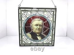 Antique Stained Glass Portrait Bishop James Fraser Manchester Victorian Panel