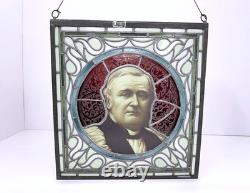 Antique Stained Glass Portrait Bishop James Fraser Manchester Victorian Panel