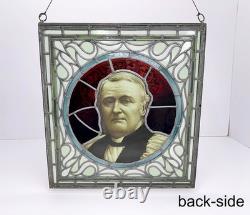 Antique Stained Glass Portrait Bishop James Fraser Manchester Victorian Panel