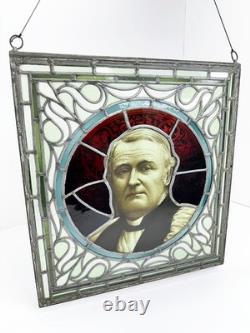 Antique Stained Glass Portrait Bishop James Fraser Manchester Victorian Panel