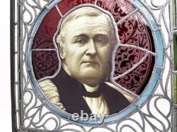Antique Stained Glass Portrait Bishop James Fraser Manchester Victorian Panel