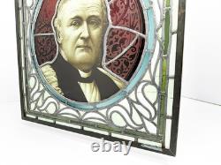 Antique Stained Glass Portrait Bishop James Fraser Manchester Victorian Panel