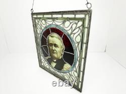 Antique Stained Glass Portrait Bishop James Fraser Manchester Victorian Panel