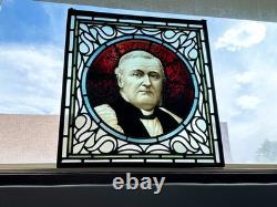 Antique Stained Glass Portrait Bishop James Fraser Manchester Victorian Panel
