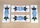 Antique Stained Glass Window 4 Panel Set 17x7 Blue Flower White Handmade