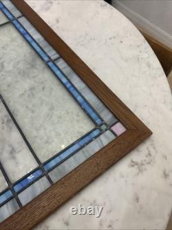 Antique Stained Glass Window Original Wood Casing Simple Flower Design 32x 26