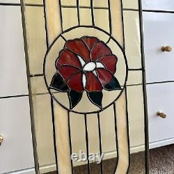 Antique Stained Glass Window Panel Floral Roses Poppy Transom Window 32 by 10