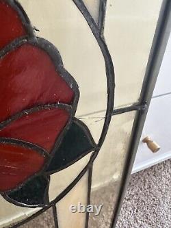 Antique Stained Glass Window Panel Floral Roses Poppy Transom Window 32 by 10