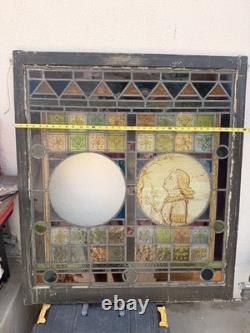 Antique Stained Glass Window Panel Religious Portrait Salvage c. 1890-1910 36x37