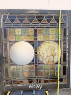 Antique Stained Glass Window Panel Religious Portrait Salvage c. 1890-1910 36x37