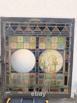 Antique Stained Glass Window Panel Religious Portrait Salvage c. 1890-1910 36x37