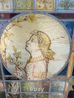 Antique Stained Glass Window Panel Religious Portrait Salvage c. 1890-1910 36x37