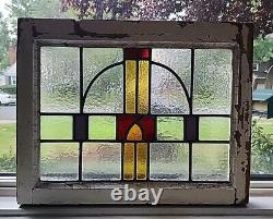 Antique Stained Glass Window Panel Vintage Wood Nouveau Art Deco 22 X 17 1/2